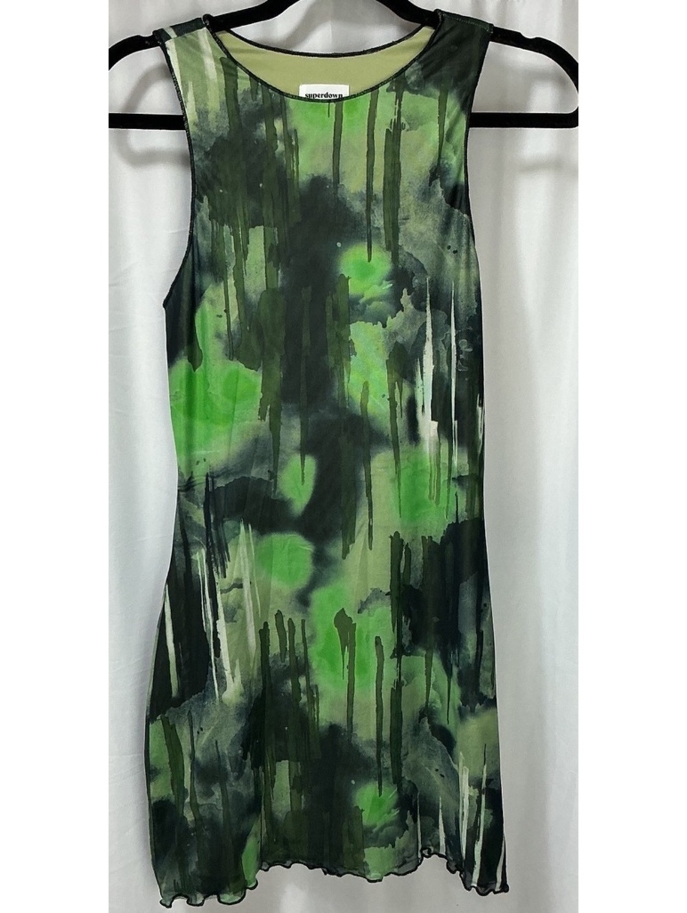 Superdown Women’s M Green Abstract Sleeveless Mini Dress Stretch Party Date